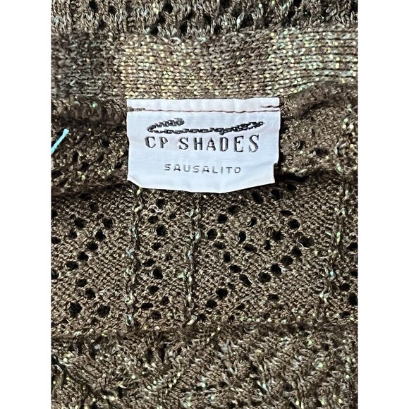 CP Shades Pointelle Knit Cardigan Brown Lurex Metallic Threading Cotton Women M - Picture 6 of 11